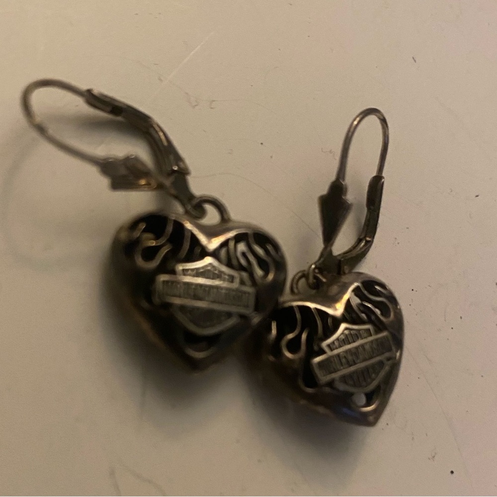 Harley Davidson Flaming Heart Earrings Sterling Silver